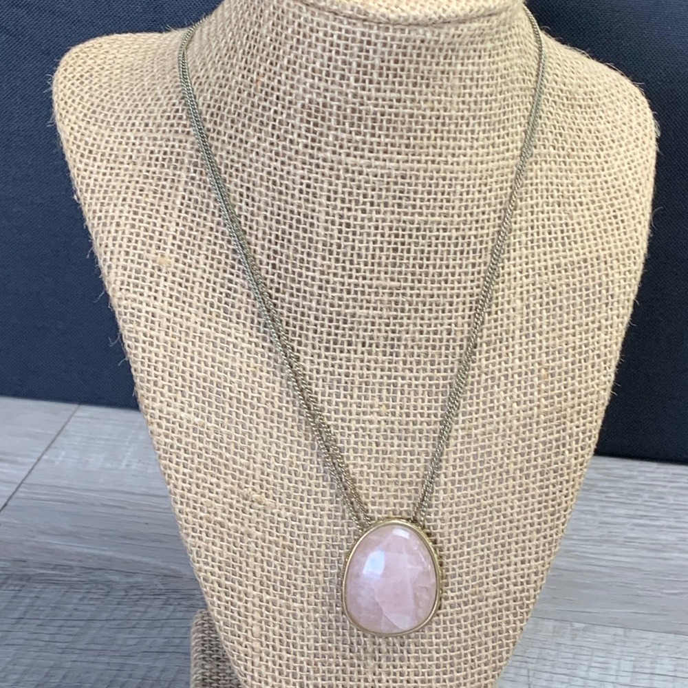 Monet Gold Tone Double Strand Rose Quartz Teardrop Pendant Necklace 16in
